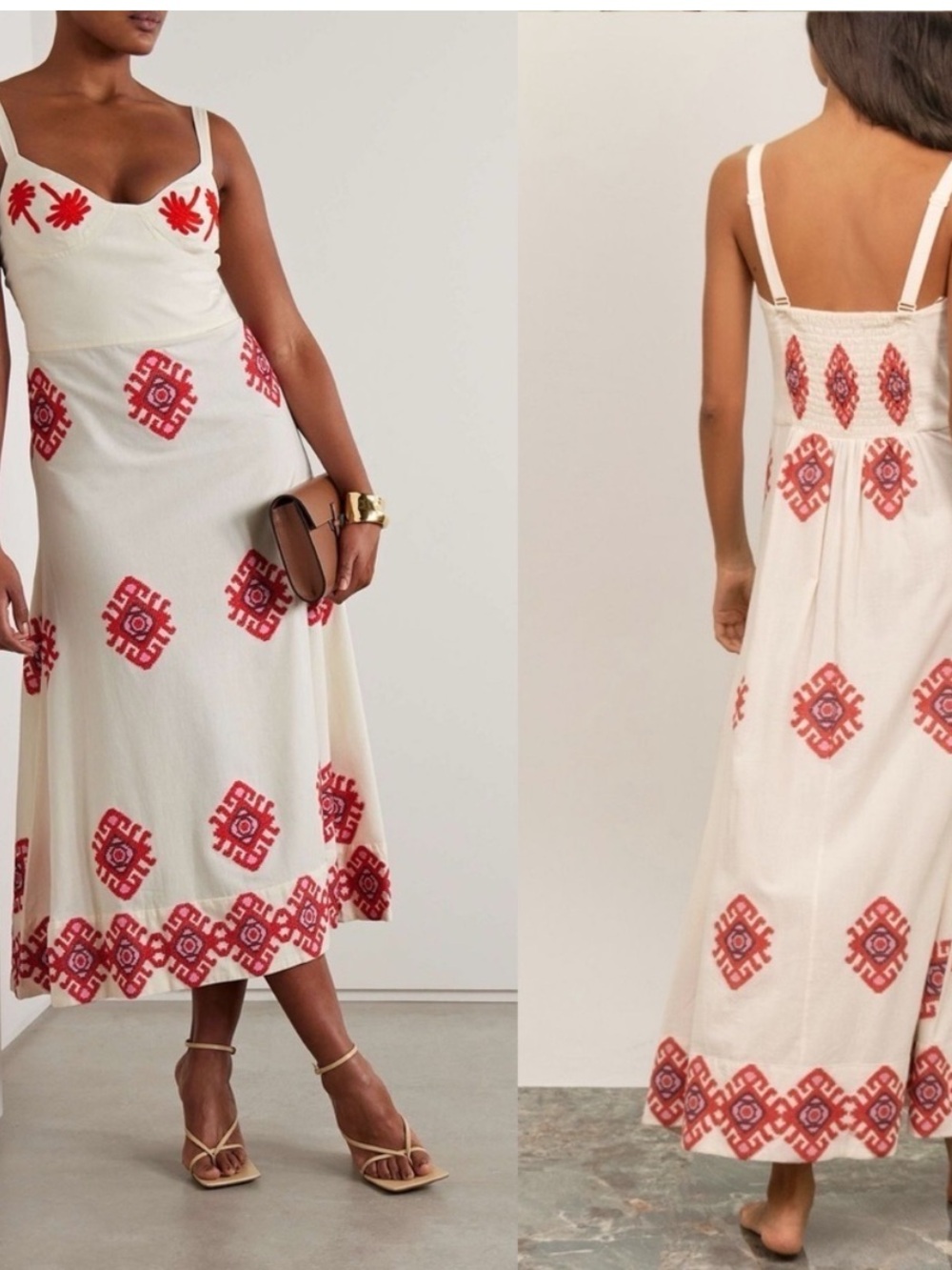Johanna Ortiz Dress God Enkai Midi Bustier in Red White Floral